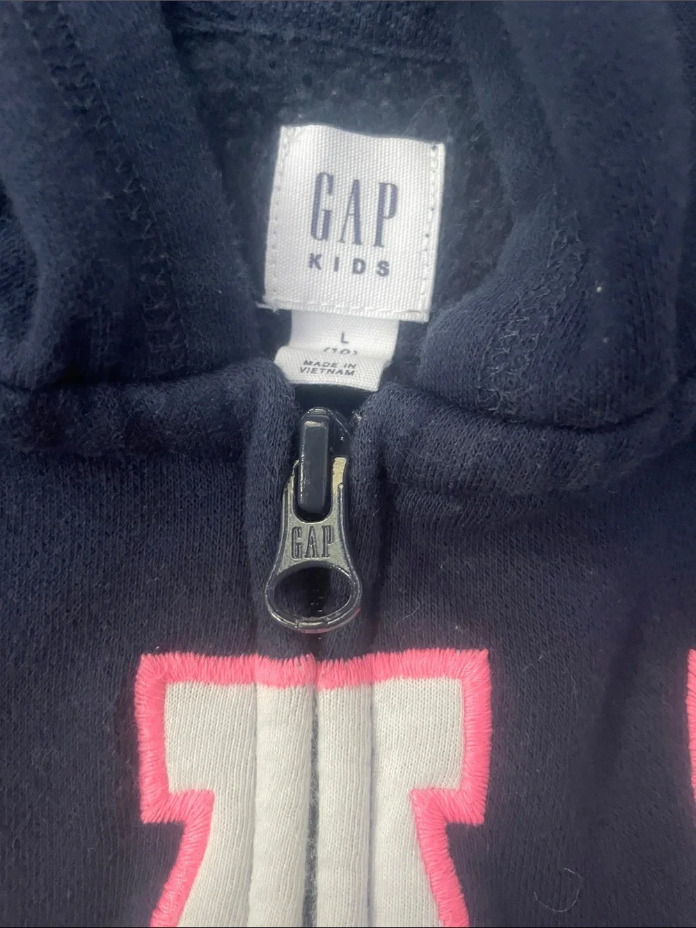 GAP Navy Zip Hoodie with Pink-Trimmed Logo